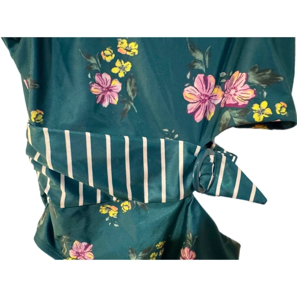 Justice One Piece Swimsuit‎ Kids Size 12/14 Teal Floral One Shoulder Excellent